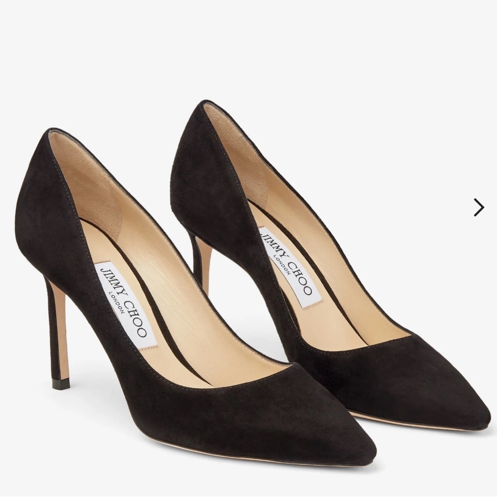 Authentic Jimmy Choo Black Suede Pointed-Toe Pumps Romy 85 Like New!
